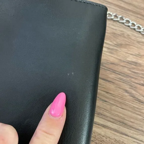 Badgley Mischka Metal Fringe Purse Black With Long Silver Chain - Picture 12 of 15